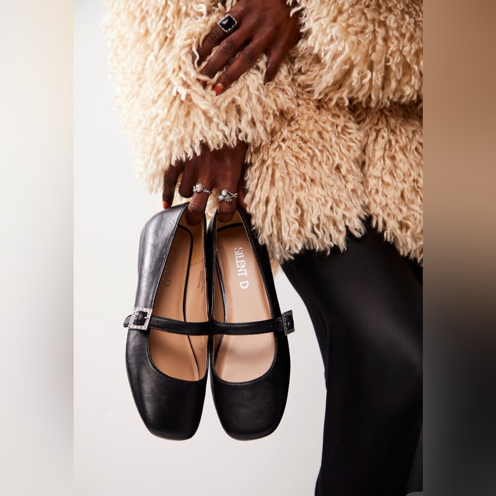 Free People x Silent D Black Flats with Buckle Detail